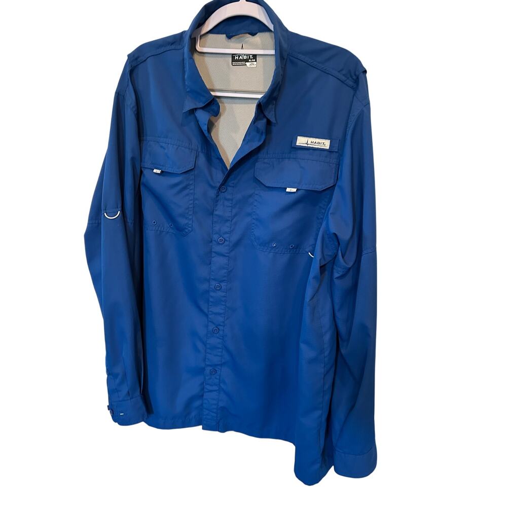 Habit Mens XL Blue Quartz Long Sleeve River Guide Fishing Shirt UPF 40+ Vent EUC